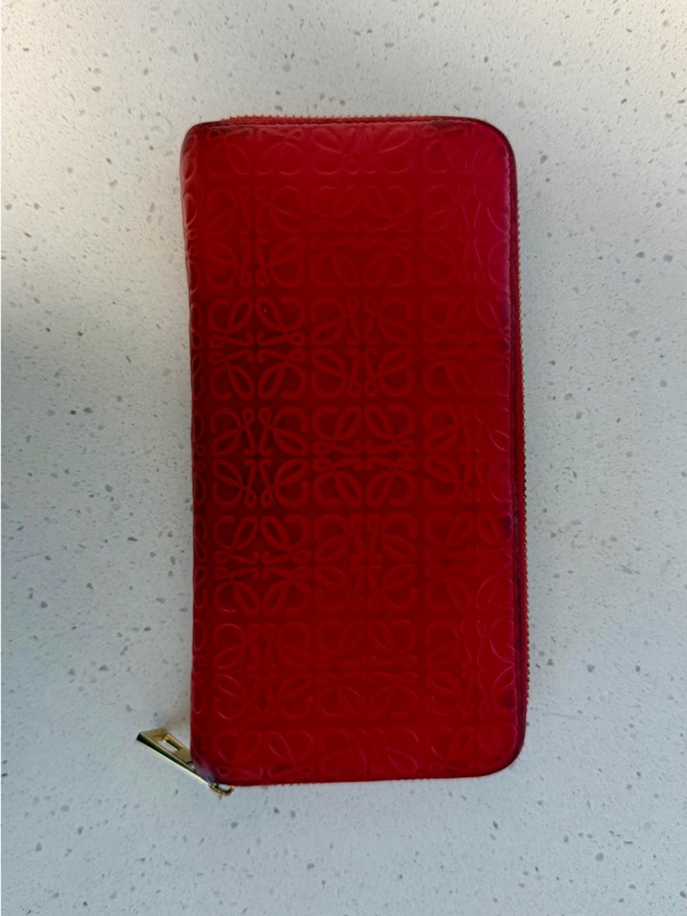 LOEWE Repeat Anagram Round Zip Wallet Red Gold Leather